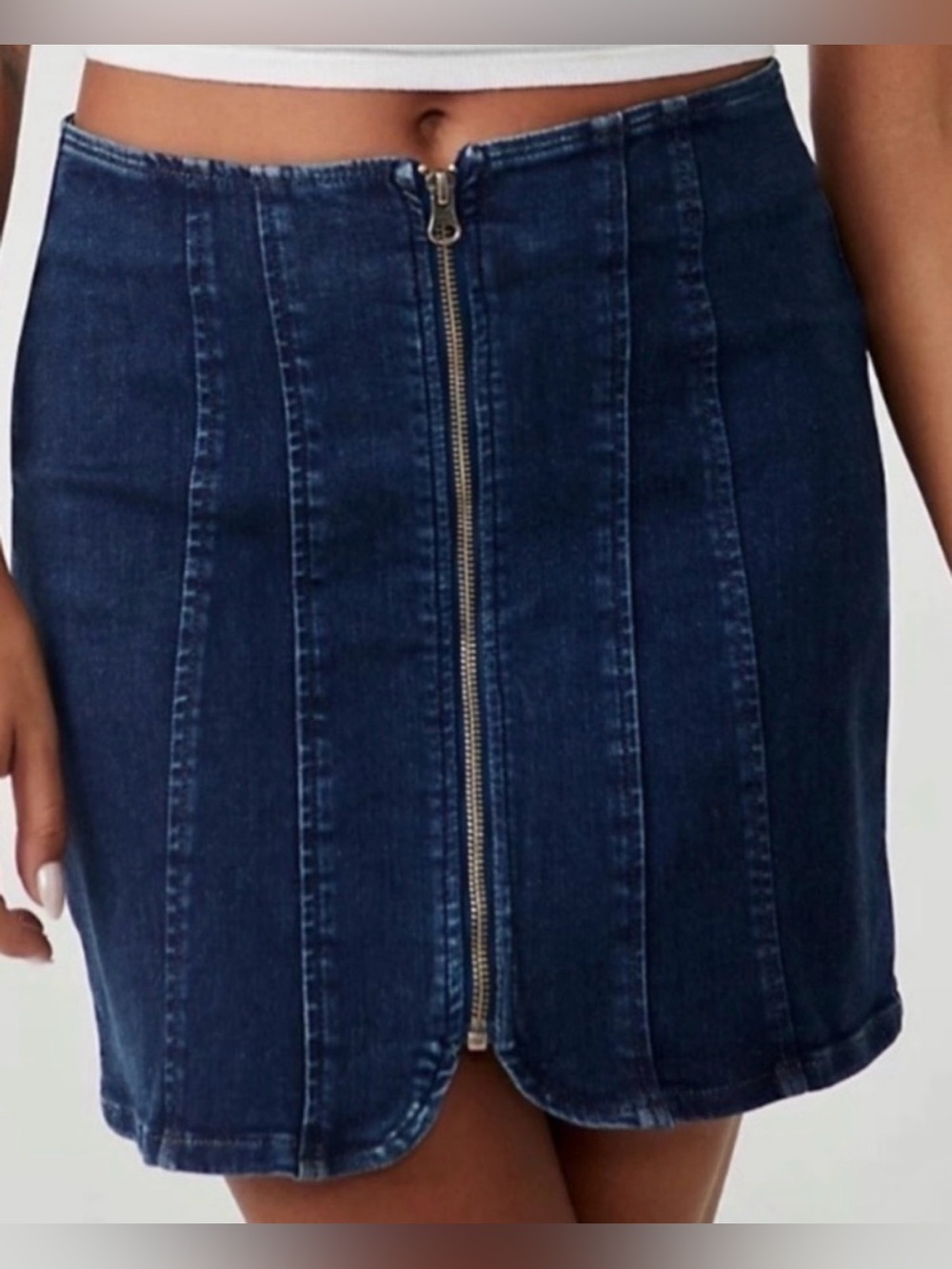 We The Free Layla Denim Panel Mini Skirt Dark Blue Size 10 Zipper Free People - Picture 1 of 6